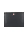 Thom Browne Rectangular Pouch In Hammered Black Leather In Black