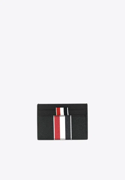 Thom Browne Pebble Grain Rwb Stripe Double Sided Cardholder In Black