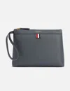Thom Browne Leather Textured Beauty Case With Wrist Strap In Grey