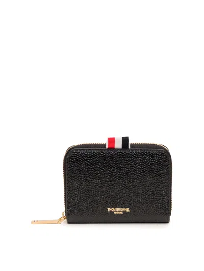 Thom Browne Pebble Grain Zip Around Wallet In Black