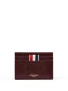 Thom Browne Compact Dark Brown Calfskin Credit Card Holder In Red