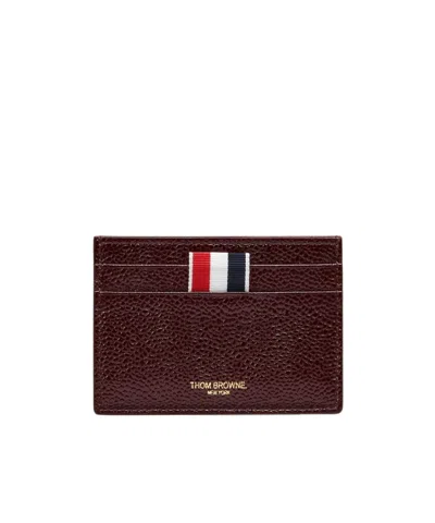 Thom Browne Pebble-texture Leather Card Holder In Red