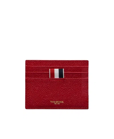 Thom Browne Pebbled-leather Card Holder In Red