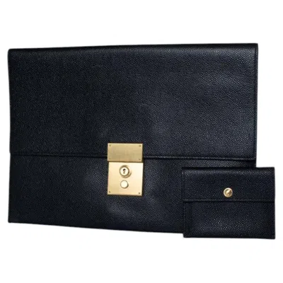 Pre-owned Thom Browne , Pebbled Leather Clutch With Wallet In Black