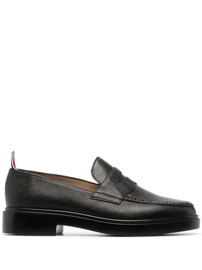 Thom Browne Grained Leather Penny Loafers In Black