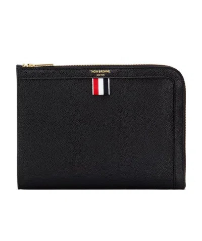 Thom Browne Pebbled Mini Gusset Folio In Black