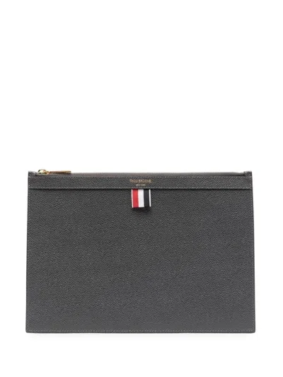 Thom Browne Pebbled Rectangular Clutch Bag In 025 Dark Grey