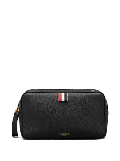 Thom Browne Pebble-grain Leather Wash Bag In Black
