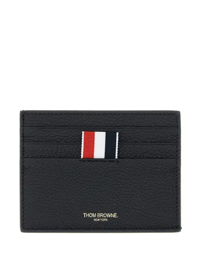Thom Browne Logo-print Pebbled-leather Card Holder In Black