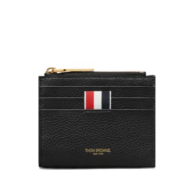 Thom Browne Pebble-grain Zip-top Cardholder In Black