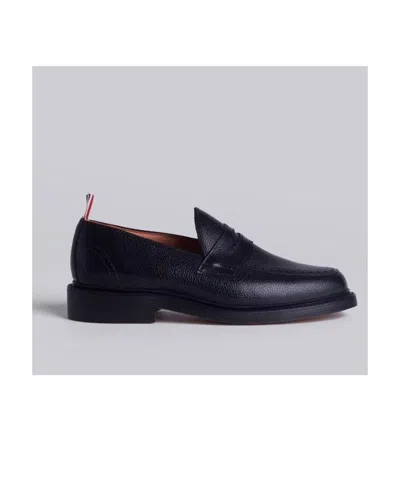 Thom Browne Penny Loafer With Leather Sole In Black Pebble Grain In Multi