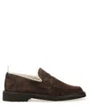 Thom Browne Dark Brown Suede Loafers With Shearling Lining And Tricolor Detail In Brown