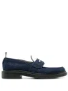Thom Browne Leather-trimmed Tweed Loafers In Blue