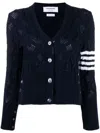 Thom Browne Perforated 4-bar Stripe Cardigan In Blue
