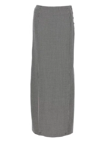 Thom Browne Pied De Poule Long Skirt In Gray