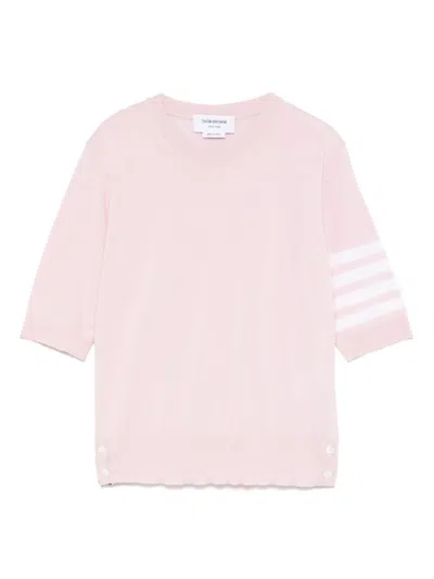 Thom Browne Crew Neck Striped Sleeve Tank Top In Pink