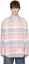Thom Browne Wool Check Pattern Shirt With Wide Collar In 680 Lt Pink