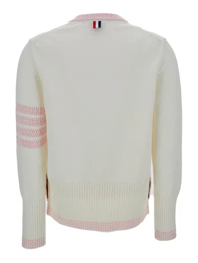 Thom Browne Pink And White Sweater With 4bar Detail In Cotton Woman