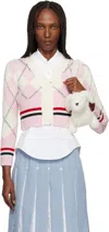 Thom Browne Argyle Intarsia Shrunken Virgin Wool Blend Cardigan In Pink