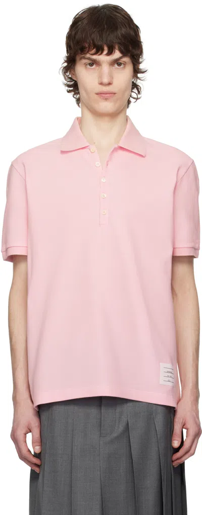Thom Browne Collared Short-sleeved Polo Shirt In Pink