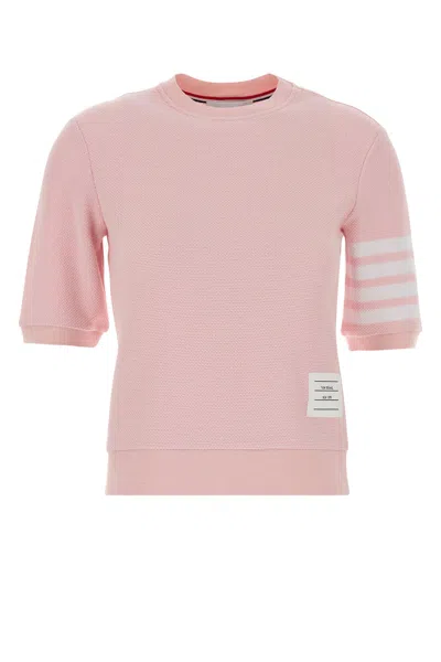 Thom Browne Cotton Crew Neck T Shirt Striped Detail In Pink