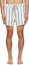 Thom Browne Drawstring Striped Printed Swim Trunks In Pink