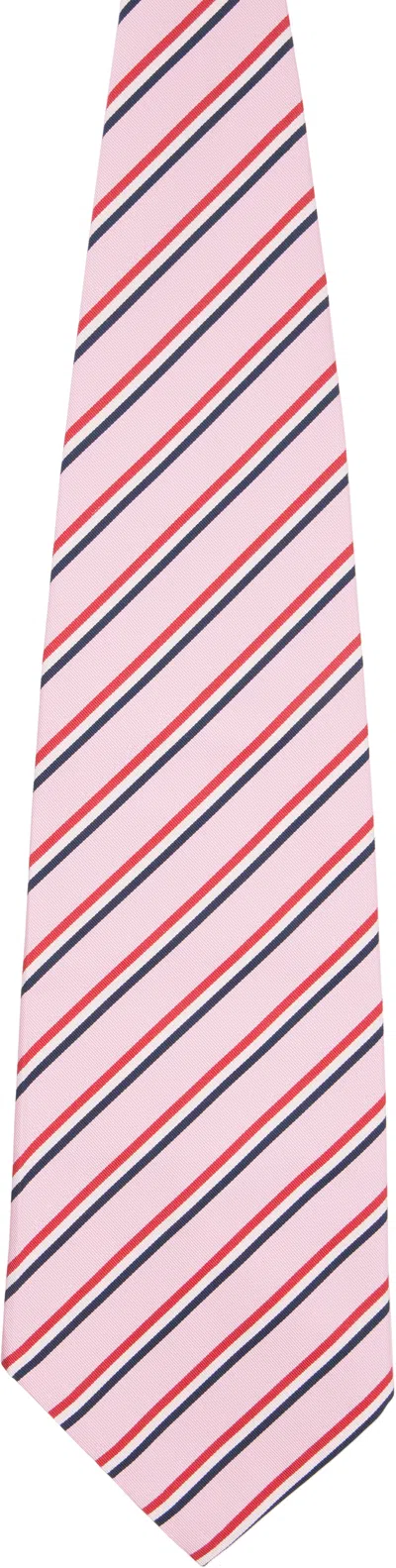 Thom Browne Pink Silk Cotton Mogador Tricolor Wide Tie