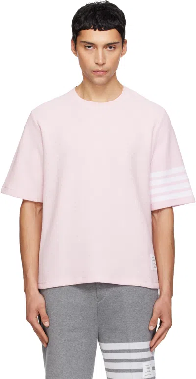 Thom Browne Pink Textured Pique 4-bar T-shirt