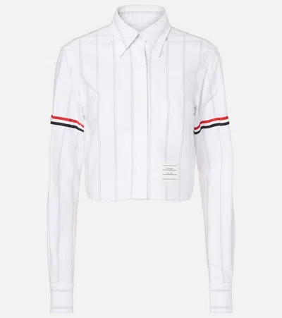 Thom Browne Pinstripe Cropped Cotton Shirt In White