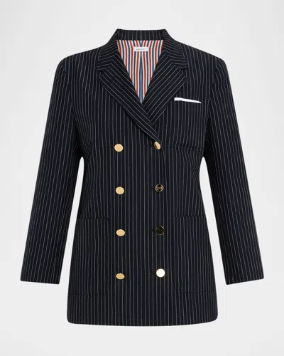 Thom Browne Pinstripe Double-breasted Sack Sport Coat In Black