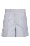 Thom Browne Pinstripe Linen & Cotton Sack Shorts In Blue