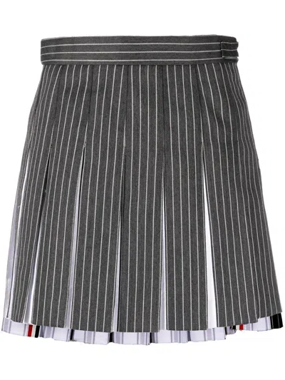 Thom Browne Pinstripe-print Pleated Skirt In Grey