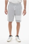 Thom Browne Vertical Pinstripe Shorts With Drawstring Waistband And Bold Accents In Gray
