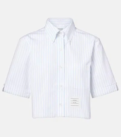 Thom Browne Pinstriped Cropped Cotton Poplin Shirt In White