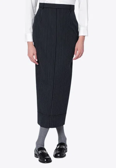 THOM BROWNE PINSTRIPED PENCIL MIDI SKIRT