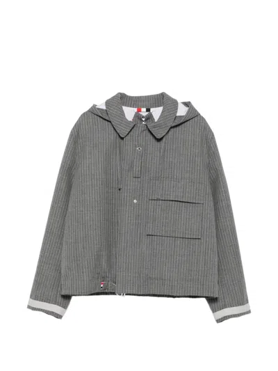 Thom Browne Pinstripe-pattern Hooded Jacket In Gray