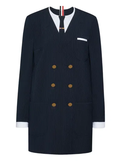 Thom Browne Pinstripes Mini Dress In Blue