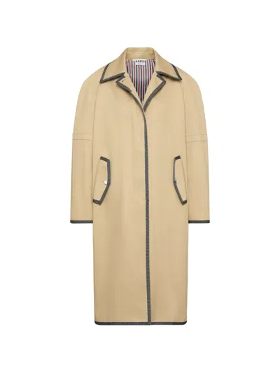 Thom Browne Piped-trim Raglan-sleeve Trench Coat In Brown