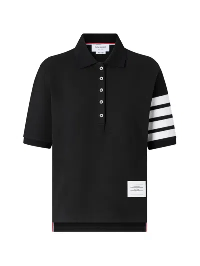 Thom Browne Pique 4-bar Polo In Black