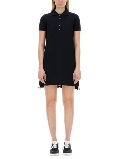 Thom Browne Cotton Pique Polo Shirt Dress In Black