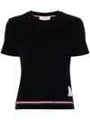 Thom Browne Navy Blue Piqué Cotton T-shirt With Tricolor Stripe In Blue