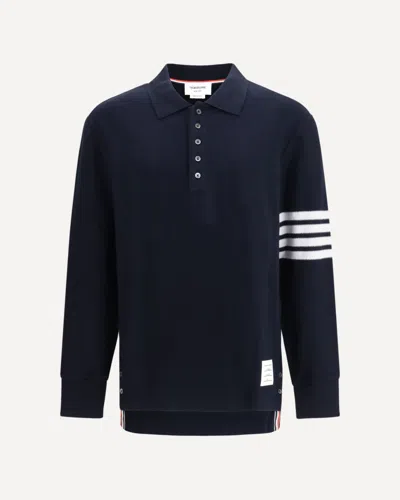 Thom Browne Piqué Long-sleeve Polo In Blue