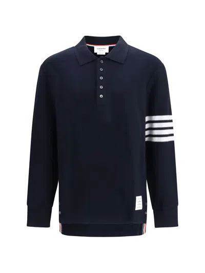 Thom Browne Piqué Long-sleeve Polo In Blue