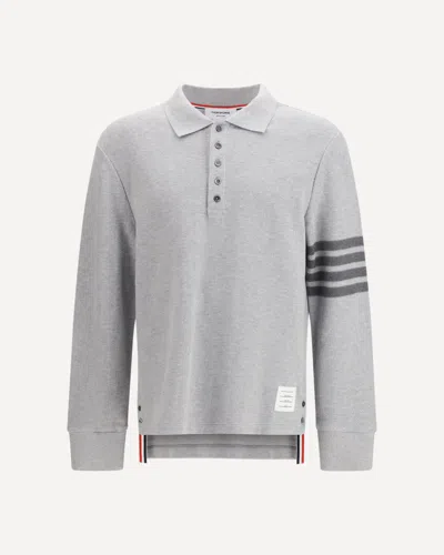 Thom Browne Piqué Long-sleeve Polo In Gray