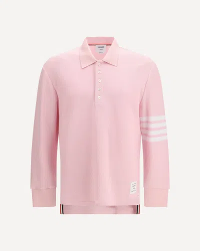 Thom Browne Piqué Long-sleeve Polo In Pink