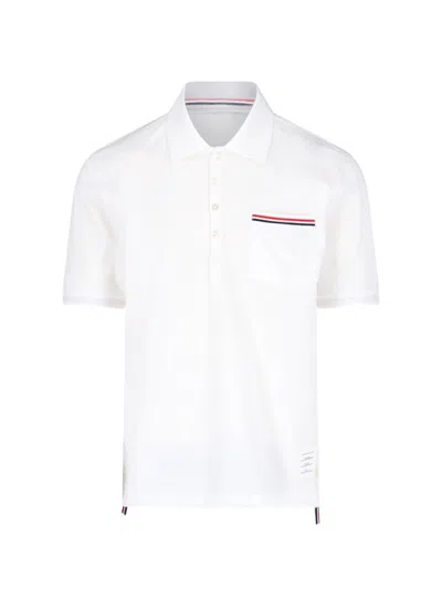 THOM BROWNE PIQUE POCKET LOGO POLO - WHITE