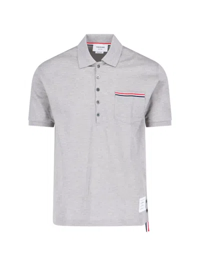 Thom Browne Pique Pocket Logo Polo Shirt In Gray