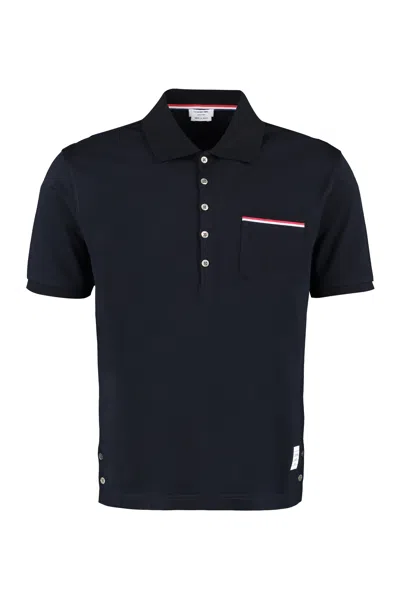 Thom Browne Pique Pocket Polo In Blue
