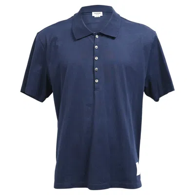 Thom Browne Piqué Polo Shirt In Navy Blue Cotton