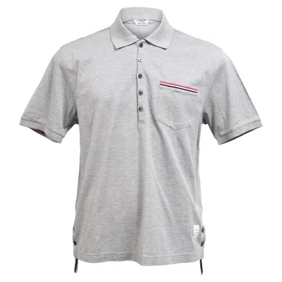 Thom Browne Piqué Polo Shirt With Striped Trim In Grey Cotton In Gray